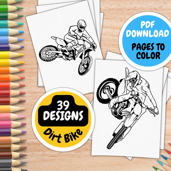 Dirt Bike Coloring Pages For Kids Ages 3-8 by inkHORSE Publishing | Motorcycle Coloring Book with 39 Digital Coloring Pages (PDF Download)