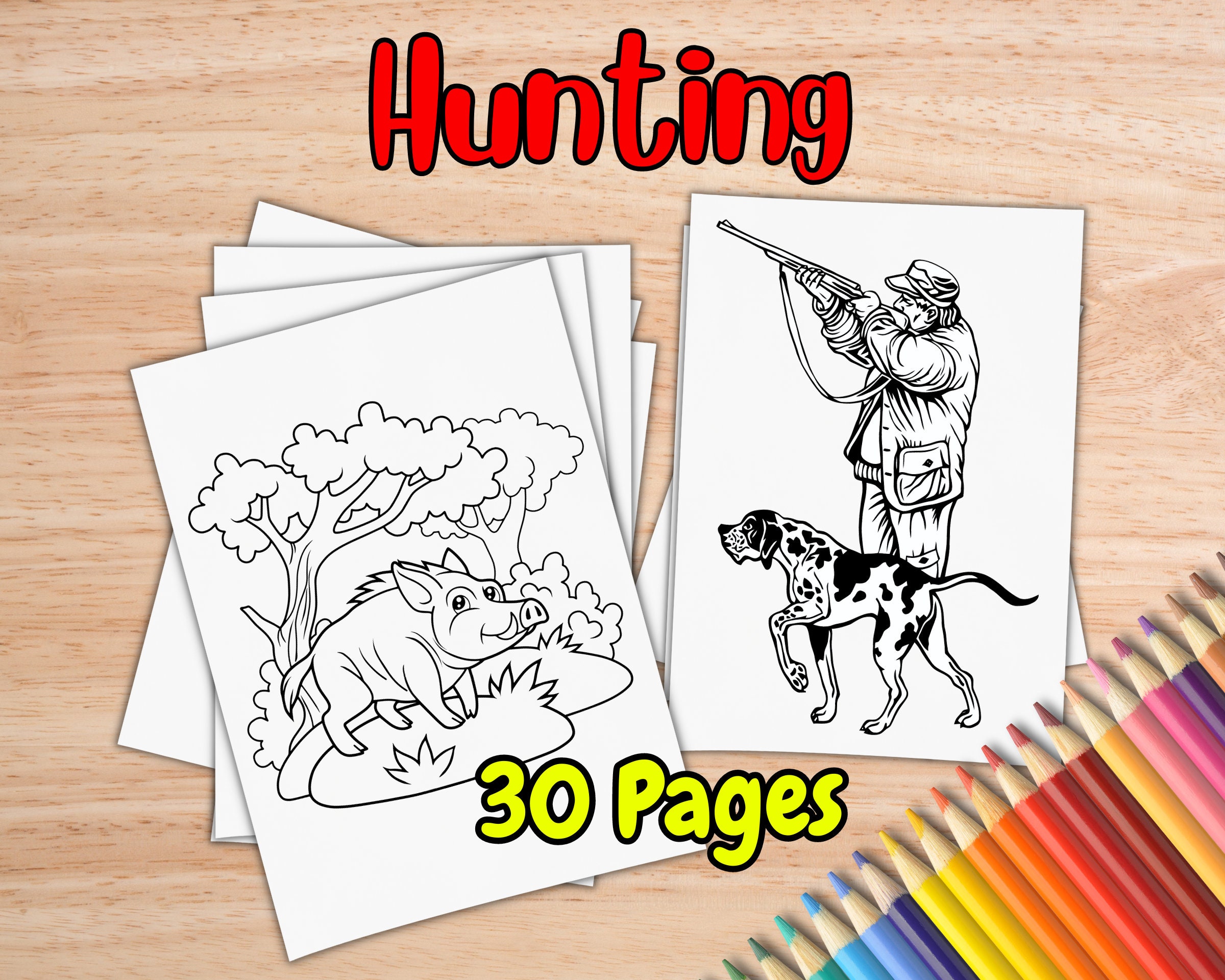 Hunting Coloring Pages for Kids Ages 4-8 | Printable Coloring Book With ...