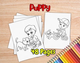 Puppy Coloring Pages For Kids Ages 4-12 by inkHORSE Publishing | Kids Coloring Pages with 48 Digital Coloring Pages (PDF Download)
