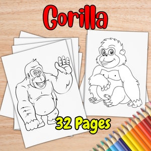 Gorilla Coloring Pages For Kids Ages 3-7by inkHORSE Publishing | Kids Coloring Book with 32 Digital Coloring Pages (PDF Download)