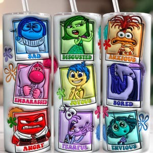 Inside out 2 Tumbler, 3D Cartoon 20oz Skinny Tumbler, Puffy Inside Out Tumbler Sublimation Design, Coffee Tumbler