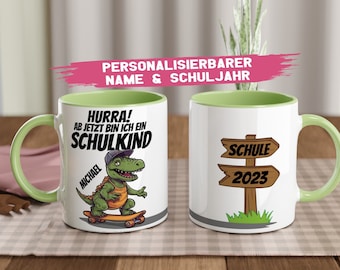 Personalisiertes Einschulungsgeschenk für Junge Dino Tasse zum Schulanfang