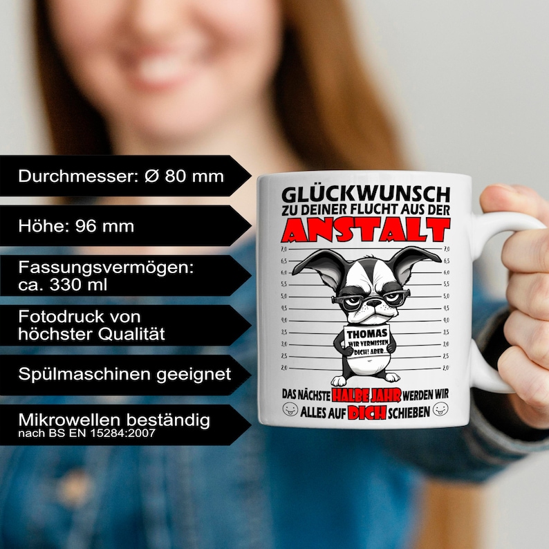 Emaille-Tasse Mit Spruch – Abschiedsgeschenk Kollege „Glückwunsch Zur Flucht Aus Der Anstalt“