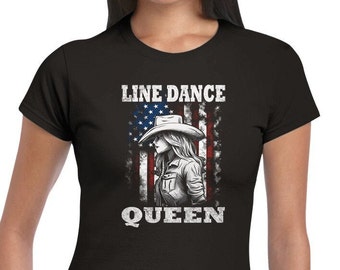 Line Dance Queen Damen-T-Shirt mit Rundhalsausschnitt | Country Musik Line Dancer Geschenk