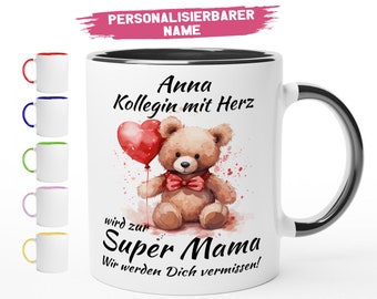 Kollegin Mutterschutz Geschenk | Kollegin mit Herz wird zur Super Mama | Arbeitskollegin Schwangerschaft Geschenk Tasse Personalsierbar