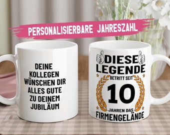 Personalisibare Arbeitsjubiläum Tasse Zum Firmenjubiläum | Die Legende betritt das Firmengelände | Weiße Keramiktasse
