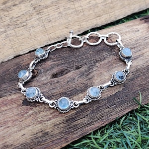 Aquamarine Gemstone Bracelet* 925 Sterling Silver Bracelet* Handmade Bracelet* Stylish Bracelet* Beautiful Bracelet* Round Stone Bracelet***