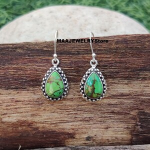 Green Copper Turquoise Earring* 925 Sterling silver Earring* Handmade Earring* Beautiful Earring* Amazing Earring* Women Earring* Gift Item*