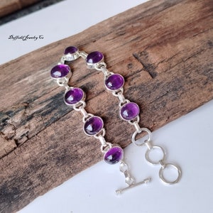 Amethyst 925 Sterling Silver Bracelet - Adjustable Gemstone Bracelet