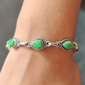 Green Copper Turquoise Bracelet, Turquoise Bracelet, 925 Sterling Silver Bracelet, Adjustable Bracelet, Silver Jewelry, Designer Bracelet,