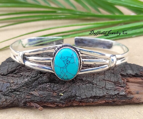 Handmade Turquoise Bangle: 925 Sterling Silver Gemstone Jewelry