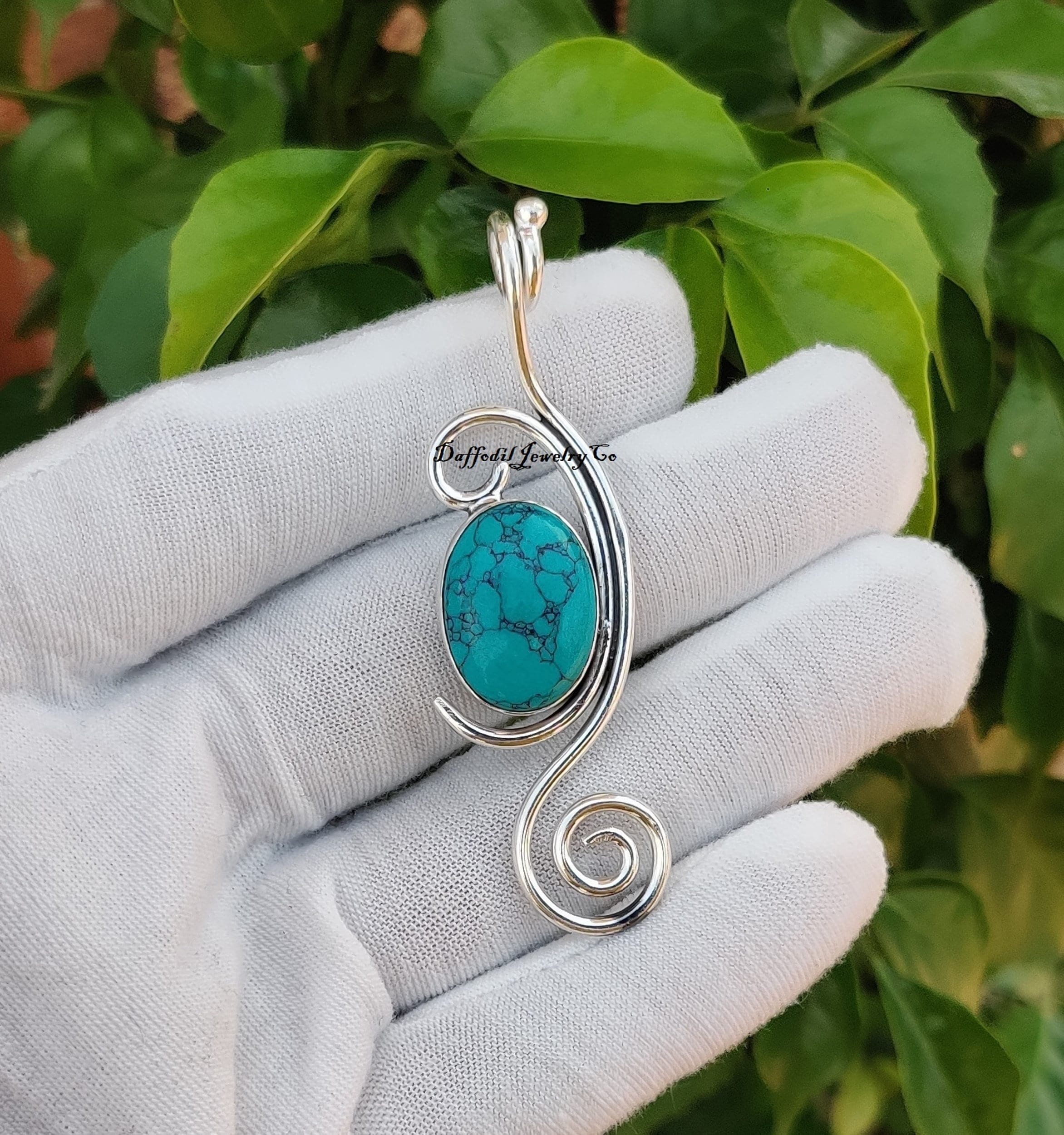 Ciondolo In Turchese E Argento 925 &ndash; Fatto A Mano &ndash; Oval Lab-created &ndash; Ciondolo Charm 210