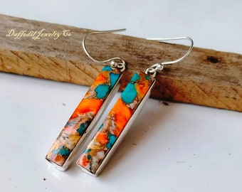 Oyster Copper Turquoise Earrings: Handmade 925 Sterling Silver Dangle