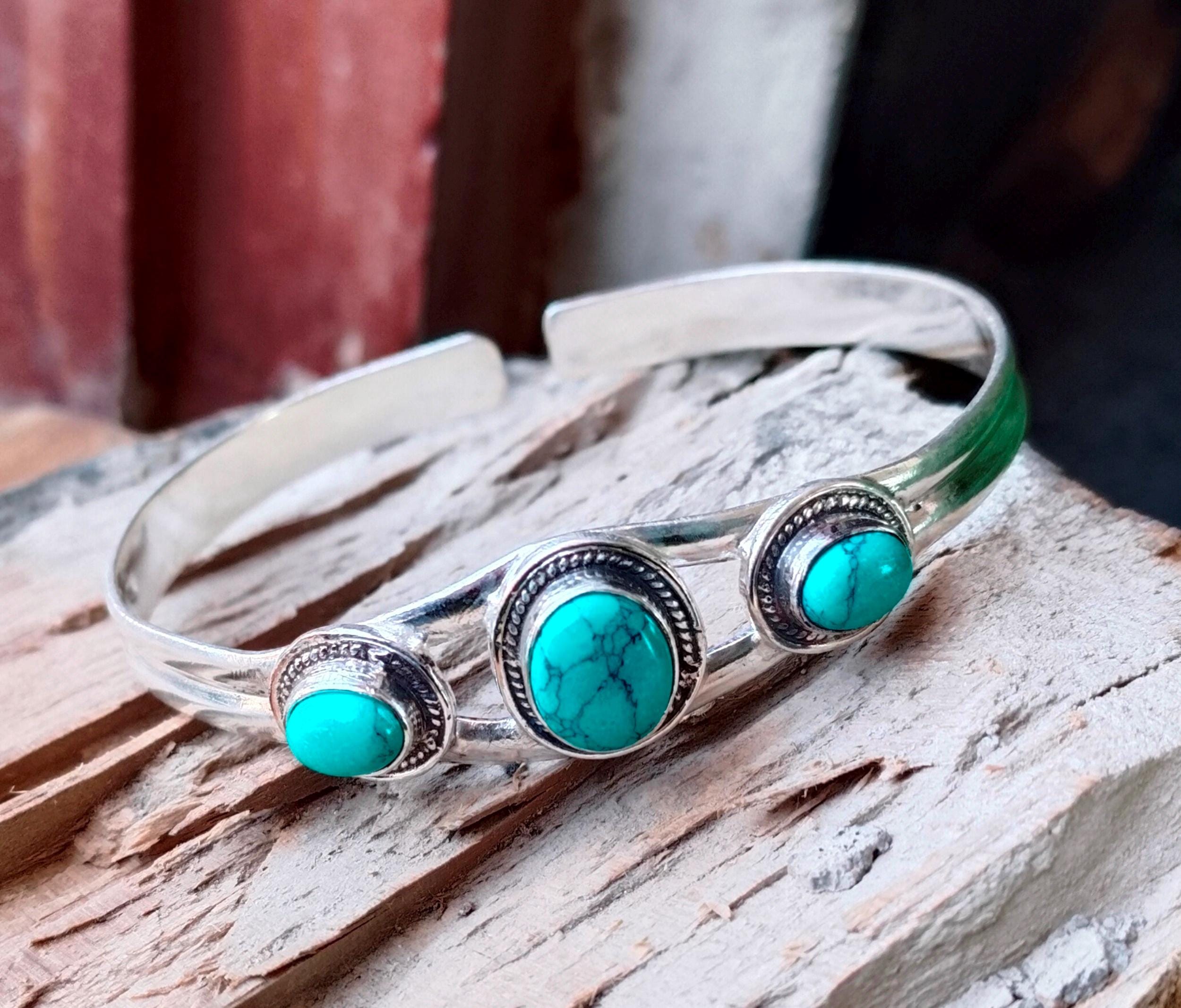 アクセサリー vintage turquoise silver925 bangle Handmade Turquoise Bangle, 925 Sterling Silver, Gemstone Jewelry
