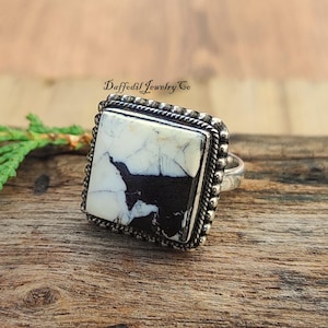 White Buffalo Turquoise Ring: Handmade 925 Sterling Silver Band