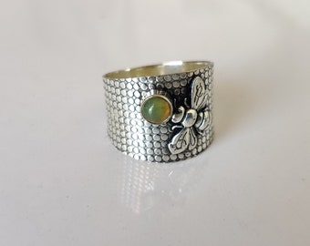Opal Bee Ring: Handmade .925 Sterling Silver Band Ring