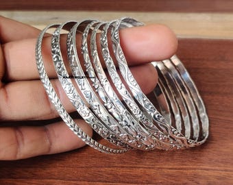 Handmade Sterling Silver Stacking Bangles - Set of 7 Designer