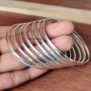 Set of 7 Sterling Silver Stacking Bangles: Simple Design