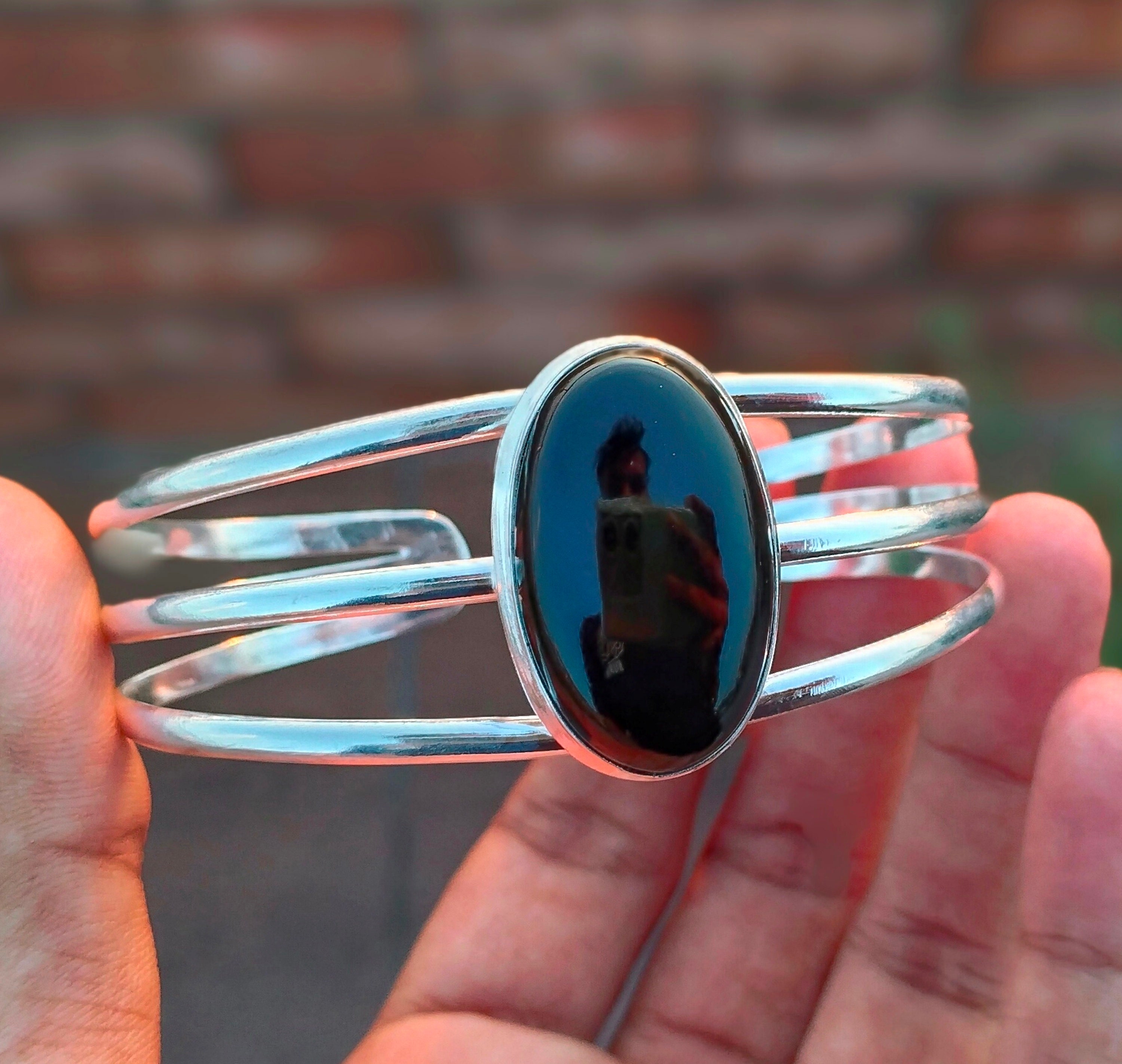 Braccialetto fatto a mano in onice nero: gioiello regolabile in argento sterling 925 con pietre preziose