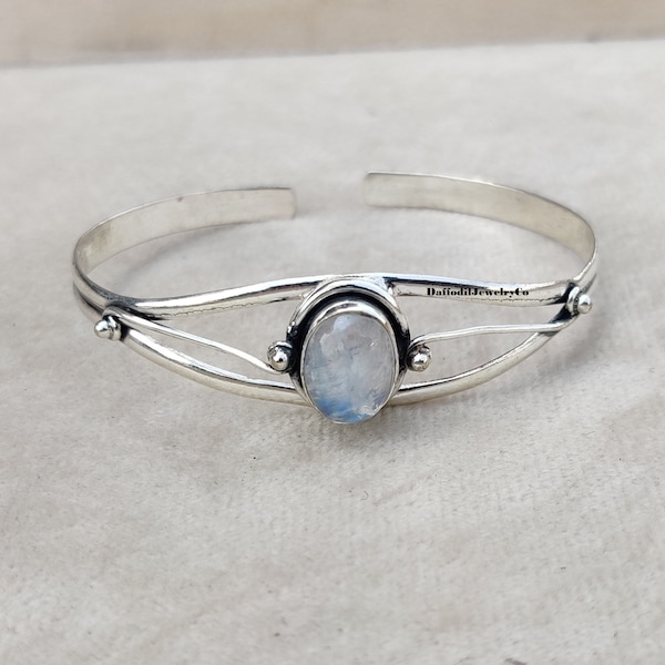 Moonstone Bangle* Oval Shape Bangle* 925 Sterling Silver Bangle* Handmade Bangle* Good Looking Bangle* Etsy Gift Jewelry* Adjustable Bangle*