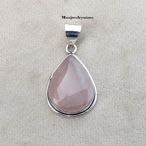 Handmade Rose Quartz 925 Sterling Silver Teardrop Pendant