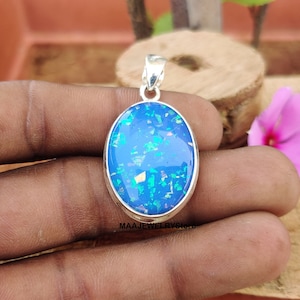 Australian Opal Pendant: Oval Sterling Silver Necklace, Handmade Jewelry