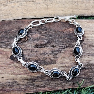 Natural Black Onyx Bracelet* Seven Gemstone Bracelet* 925 Sterling Silver Bracelet*Handmade Bracelet*Adjustable Bracelet*Wonderful Bracelet*