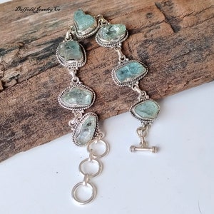 Raw Aquamarine Sterling Silver Bracelet: Handmade Gemstone Jewelry