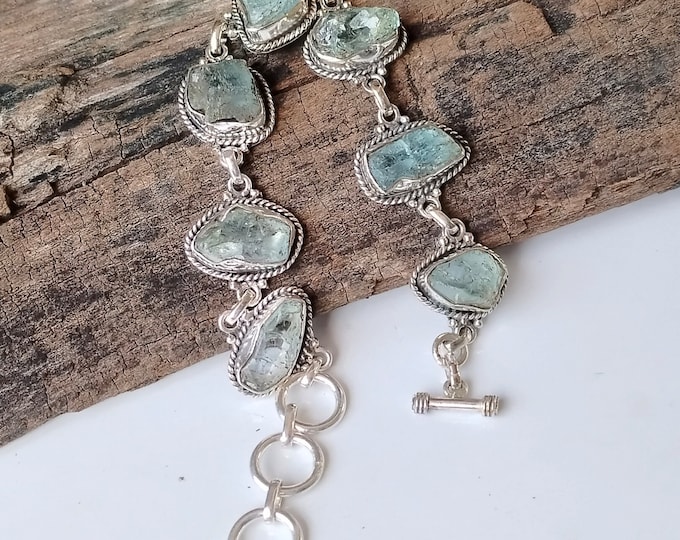Raw Aquamarine Sterling Silver Bracelet: Handmade Gemstone Jewelry