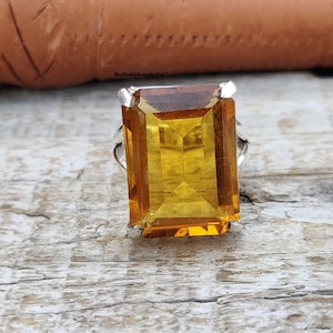 Bague en citrine ! Bague en argent sterling 925 ! Bague faite main ! Bague rectangulaire de 13 x 18 mm ! magnifique bague ! magnifique bague ! Cadeau bijoux !