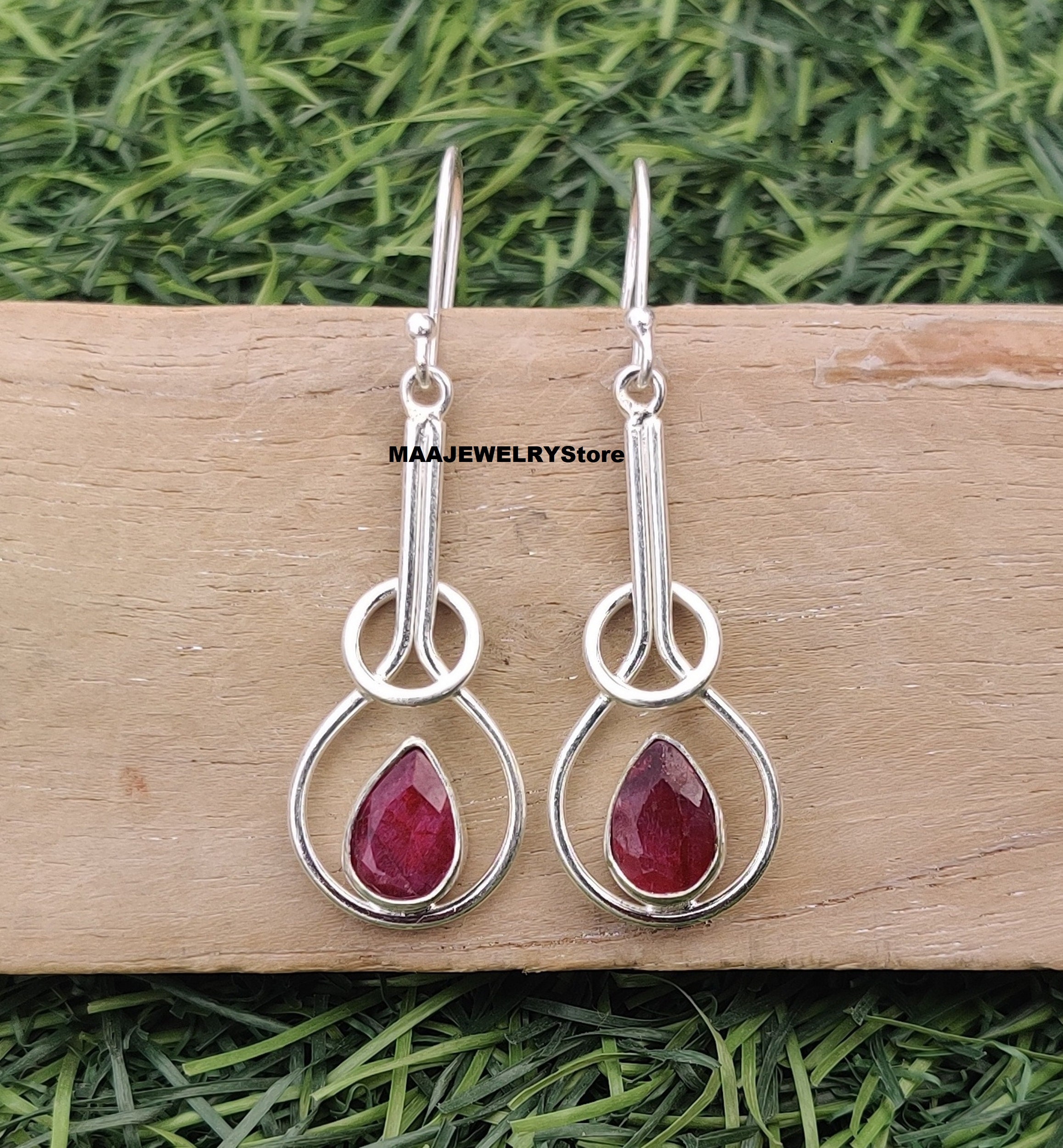 [haesool] 925Silver☆Natural Stone Ruby Earrings Natural Ruby Earring, 925 Sterling Silver, Designer Earring