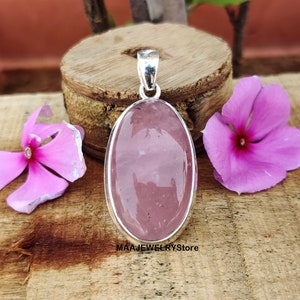 Rose Quartz Silver Pendant, 925 Sterling Silver Pendant, Designer Spiral Pendant, Oval Gemstone Pendant, Handmade Gemstone, Christmas Gift