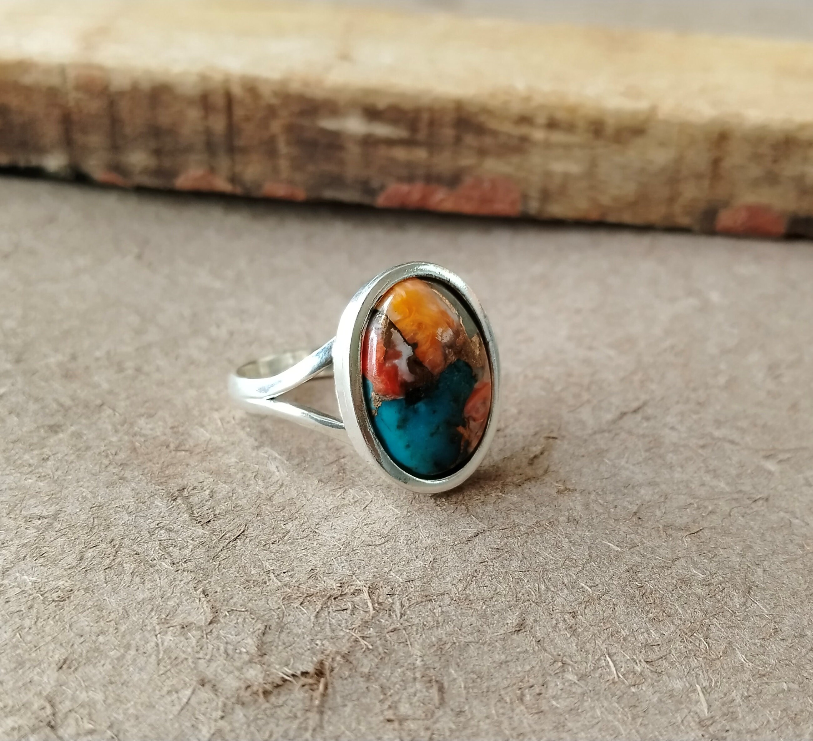 Handmade Oyster Copper Turquoise & Sterling Silver 925 Ring - Oval 18x25mm - All Sizes
