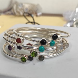 Handmade Sterling Silber Edelstein Armreif Set - verstellbares Granat Armband