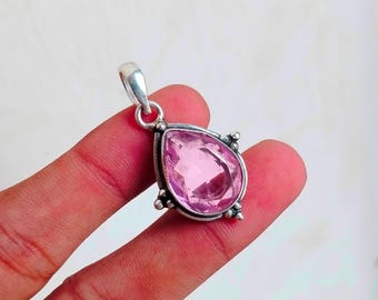Pendentif En Argent 925 Et Quartz Rose Naturel - 2,5 Pouces - Fait Main - Neuf Sans Emballage - Bijou Unique Et Artisanal