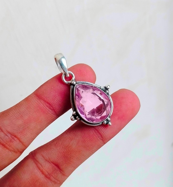 Bijou Fait Main Pierres Précieuses Pendentif En Argent Sterling 925 Avec Pierres Naturelles - Moonstone, Améthyste, Quartz Rose - Bijou Artisanal Cadeau Femme Améthyste Quartz Rose