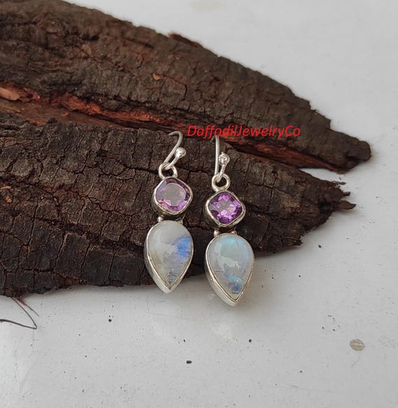 Orecchini Artigianali Con Pietra Di Luna In Argento Sterling 925 - Fatto A Mano