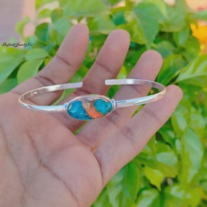 Mohave Turquoise Sterling Silver Bangle: Handmade 925 Jewelry OysterCopperTurquois