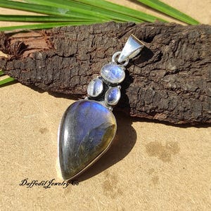Labradorite & Moonstone Pendant, 925 Sterling Silver, Gemstone Pendant, Designer Pendant, Handmade Pendant, Stylish Pendant, Gifts For Her