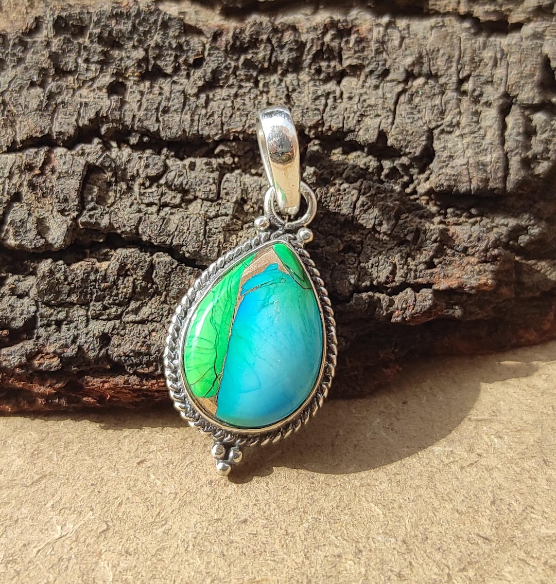 Green Dahlia Turquoise Pendant: Handmade 925 Sterling Silver