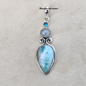 Larimar Gemstone 925 Sterling Silver Pendant - Handmade