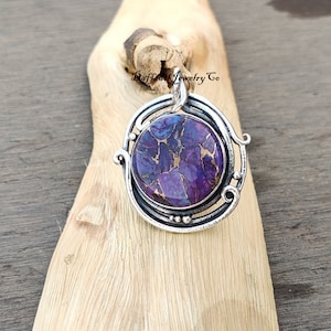 Purple Copper Turquoise Designer Pendant~ 925 Sterling Silver~ Handmade Jewelry~ Round Cut Stone Pendant~ Everyday Wear Necklace~ Gift idea