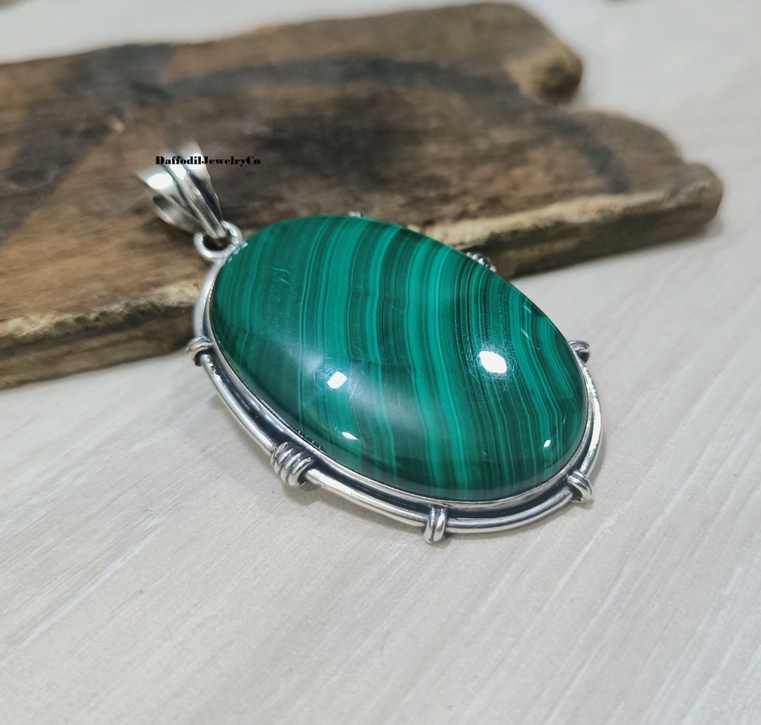 Sterling Silver Large Malachite Sideways Oval Pendant main image 0