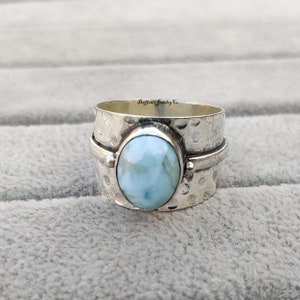 Handmade Larimar Gemstone Ring: 925 Sterling Silver Band