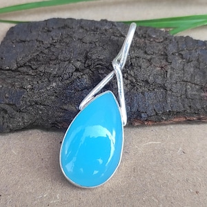 Handmade Blue Chalcedony 925 Sterling Silver Pendant