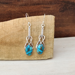 Blue Copper Turquoise Earring * 925 Sterling Silver Earring* Natural Gemstone Earring* Nice Design *Handmade Jewellery * Gift For Love **