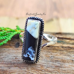 White Buffalo Turquoise Ring: Handmade 925 Sterling Silver Gemstone