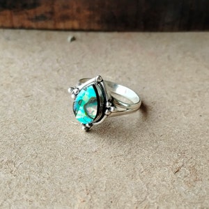 Handmade Abalone Shell Ring: 925 Sterling Silver Band