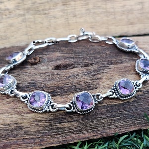 Handmade Amethyst Bracelet: 925 Sterling Silver Adjustable Gemstone Bracelet