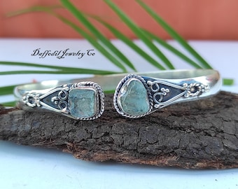 Raw Aquamarine Sterling Silver Bangle: Handmade Gemstone Jewelry